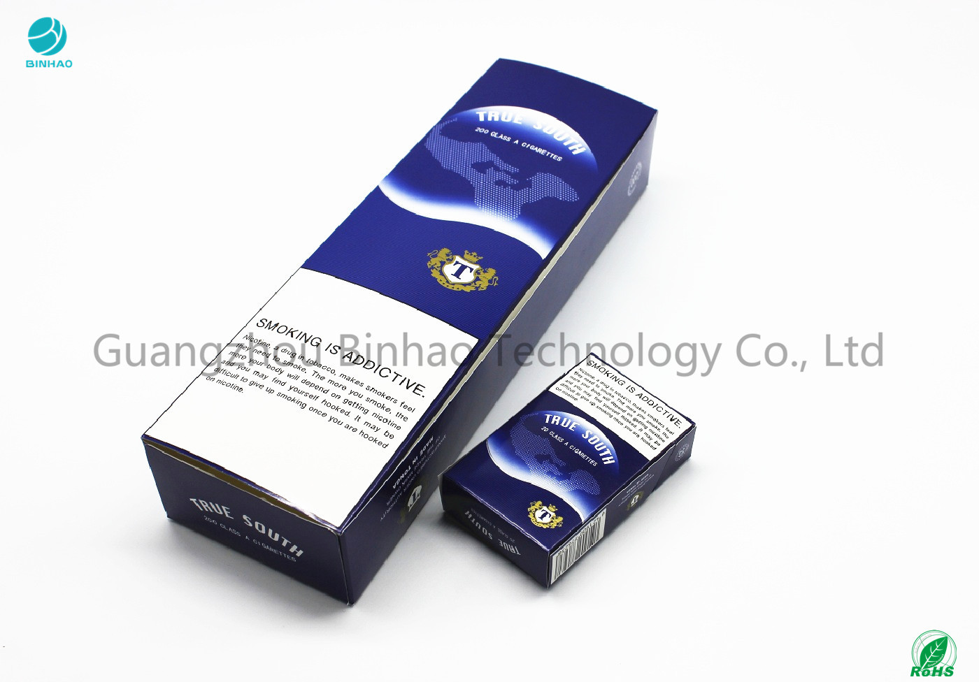 O material azul extravagante recicla as caixas de cigarro do cartão/que fumam claramente o empacotamento